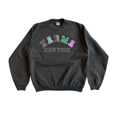 Acid Washed ‘Karma New York’ Crewneck Sweater